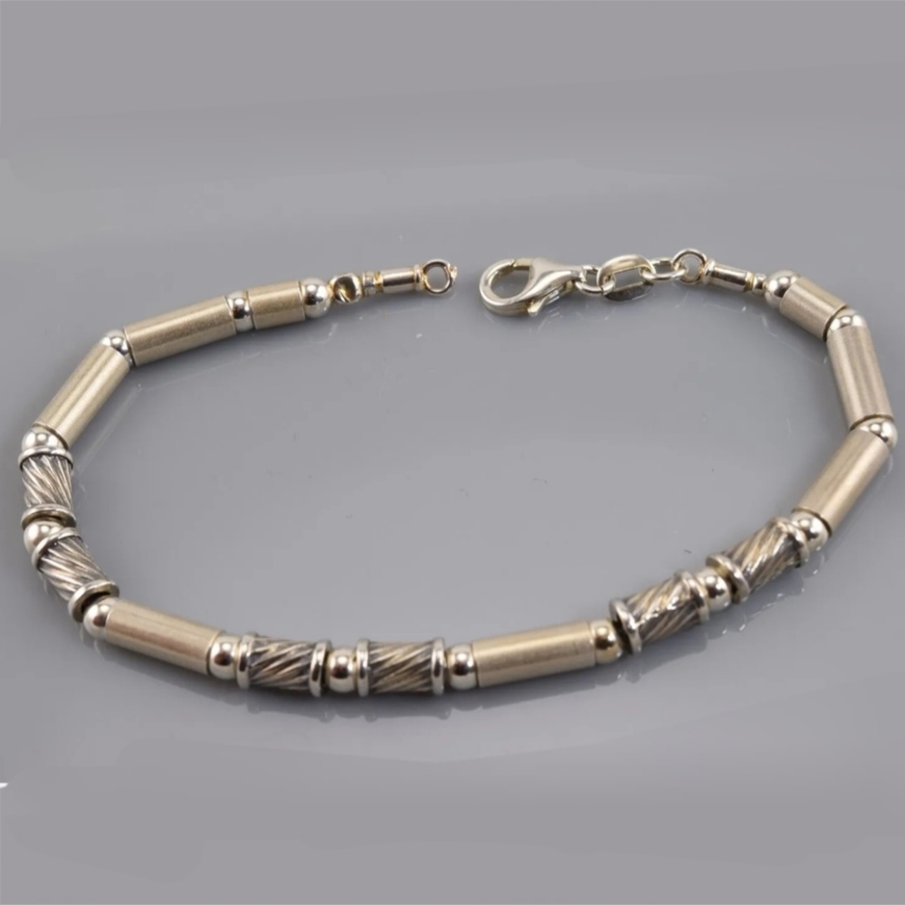 RARE! 925 Textured Coil Tube Bead Bracelet B0776